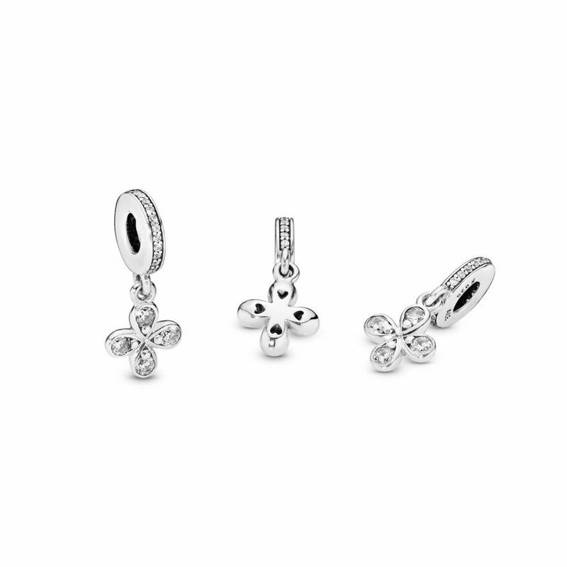 Pandora Four-petal Flower Dangle Charm Ireland - Sterling Silver/Cubic Zirconia - 192403YLA